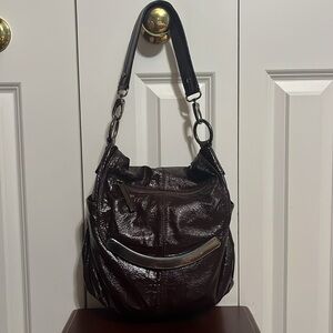 Hobo International Crushed Brown Patent Leather Shoulder Bag Purse
